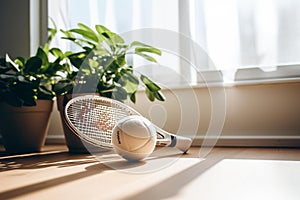 Minimalist Elegance: Tennis Racket on Hardwood Floor photo